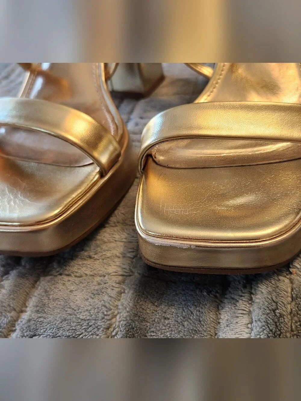 Women's Gold Chunky Metallic Platform Strappy Block Heel Square Toe Sandal, 8